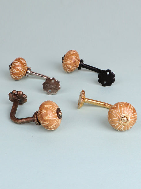 NEERJA EMBOSSED FLOWER DESIGN CURTAIN TIE BACKS HOOK - BROWN (SET OF TWO PIECES)